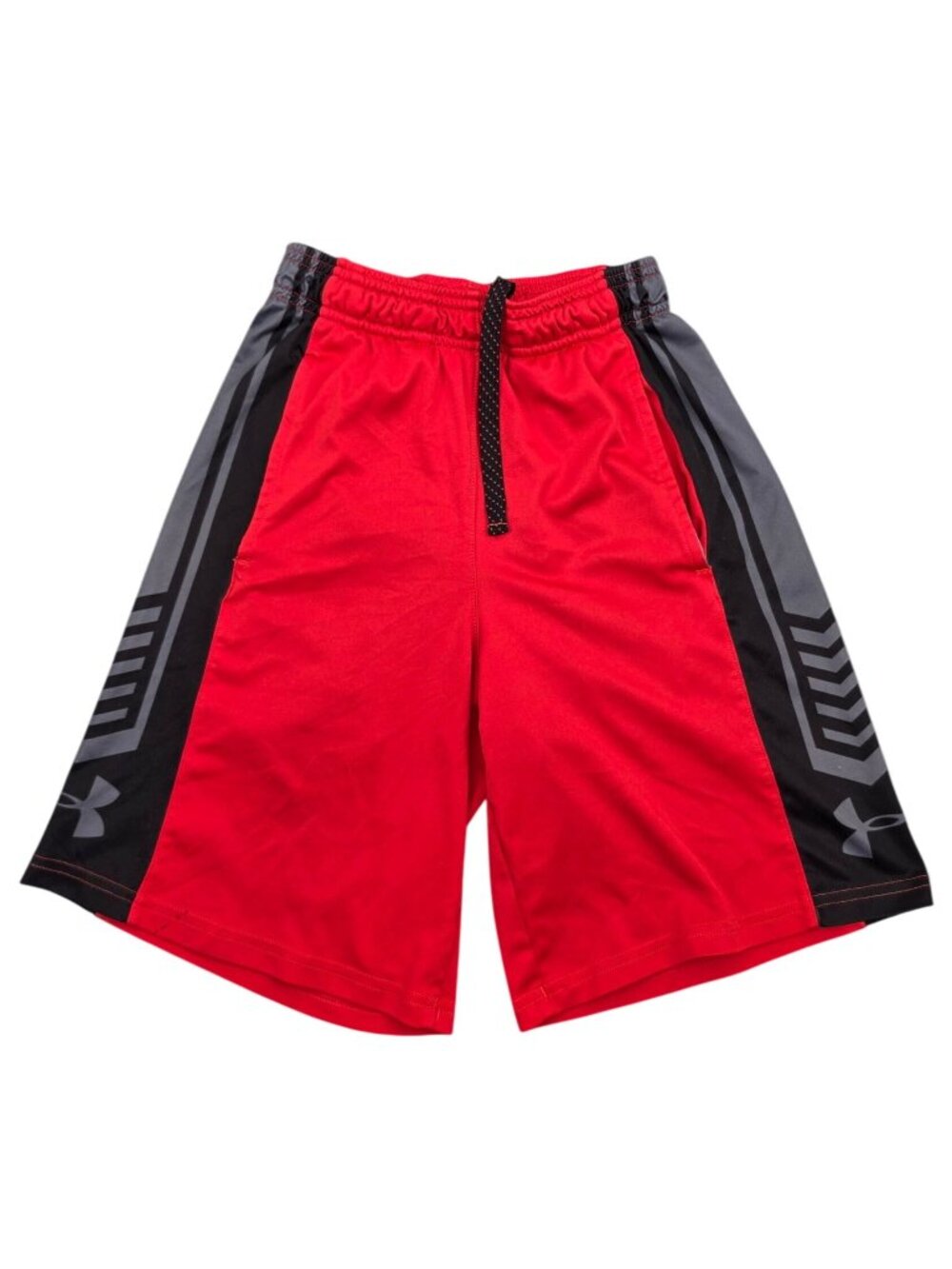 Boy's Under Armour Red Black Gray Pull On Shorts Pockets Youth XS Loose Fit
